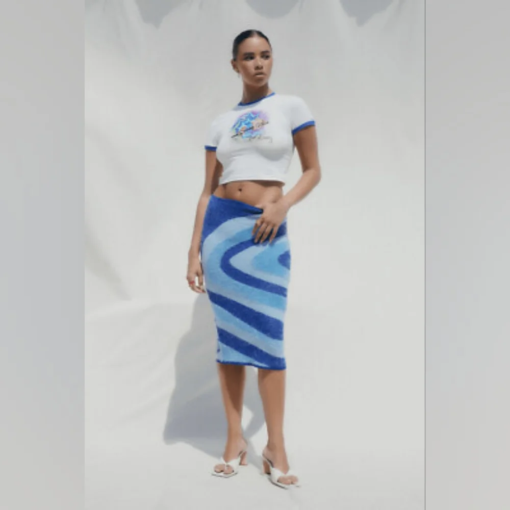 NWT HOUSE OF SUNNY Spice Hockney knit mini dress midi skirt strapless blue - Picture 2 of 5